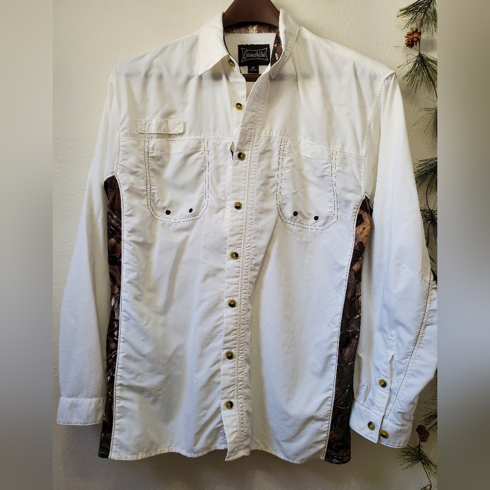 Gamehide Dockside Performance Fishing Shirt White Camo Men's Medium